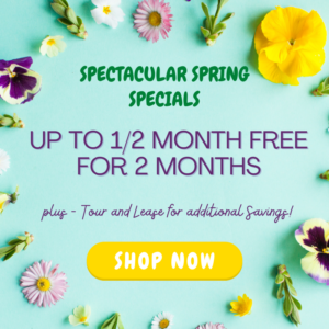 April Specials - Up to 2 months 1/2 off, tour and lease for additional savings.